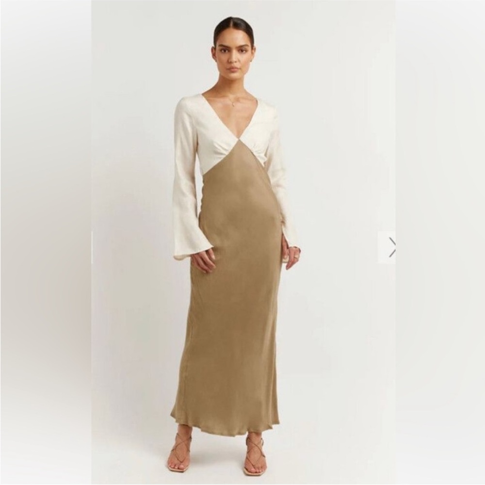 DISSH Two-Tone Maxi Dress in Cream and Tan